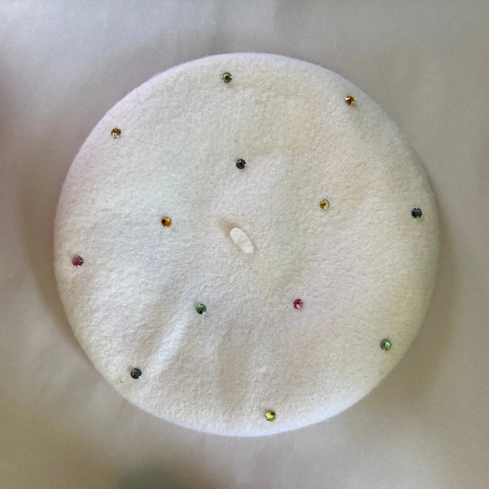 Kate Spade New York Rainbow Embellished Jewel Beret French Cream (One Size)